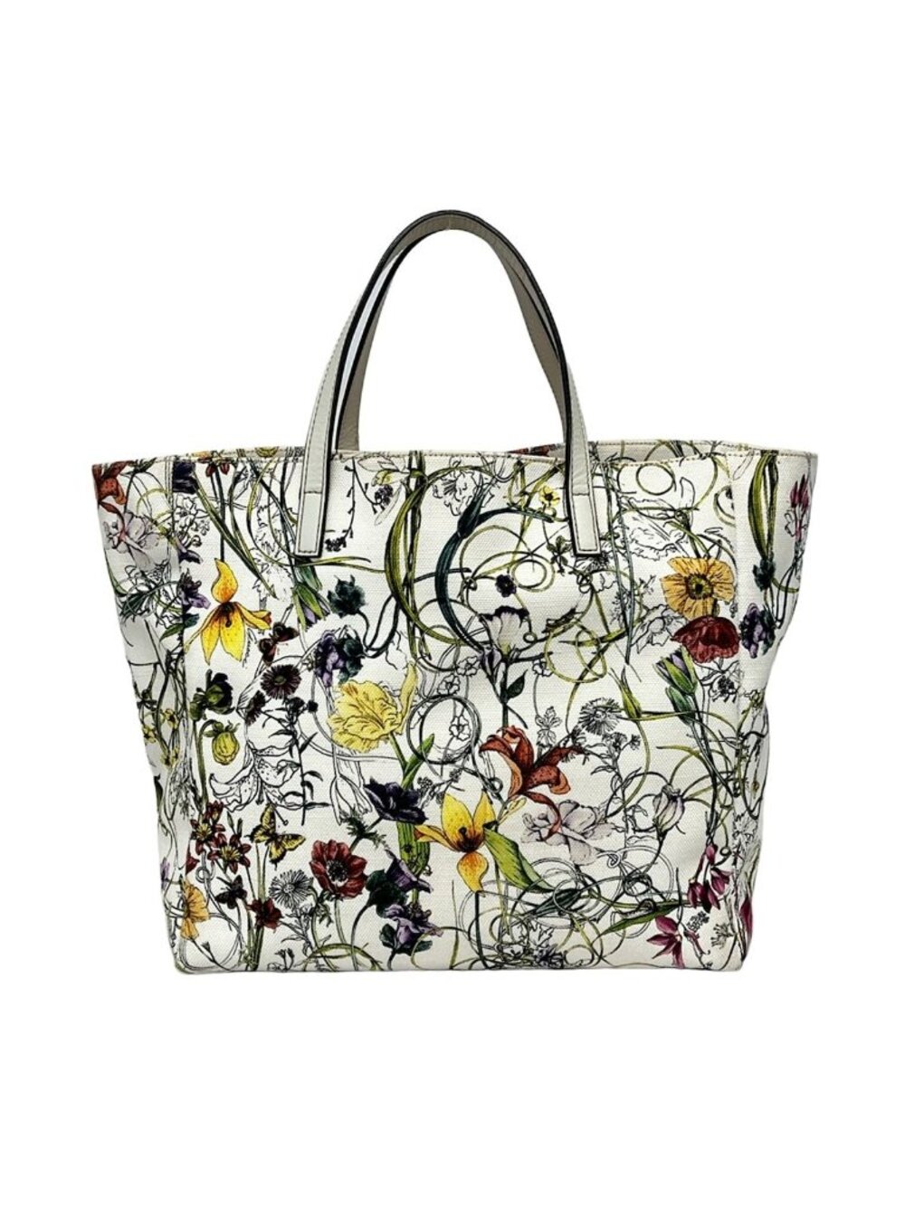 ★SOLD★ Gucci Tote Flora Ivory Green Multi Floral Pattern Leather - Picture 3 of 10
